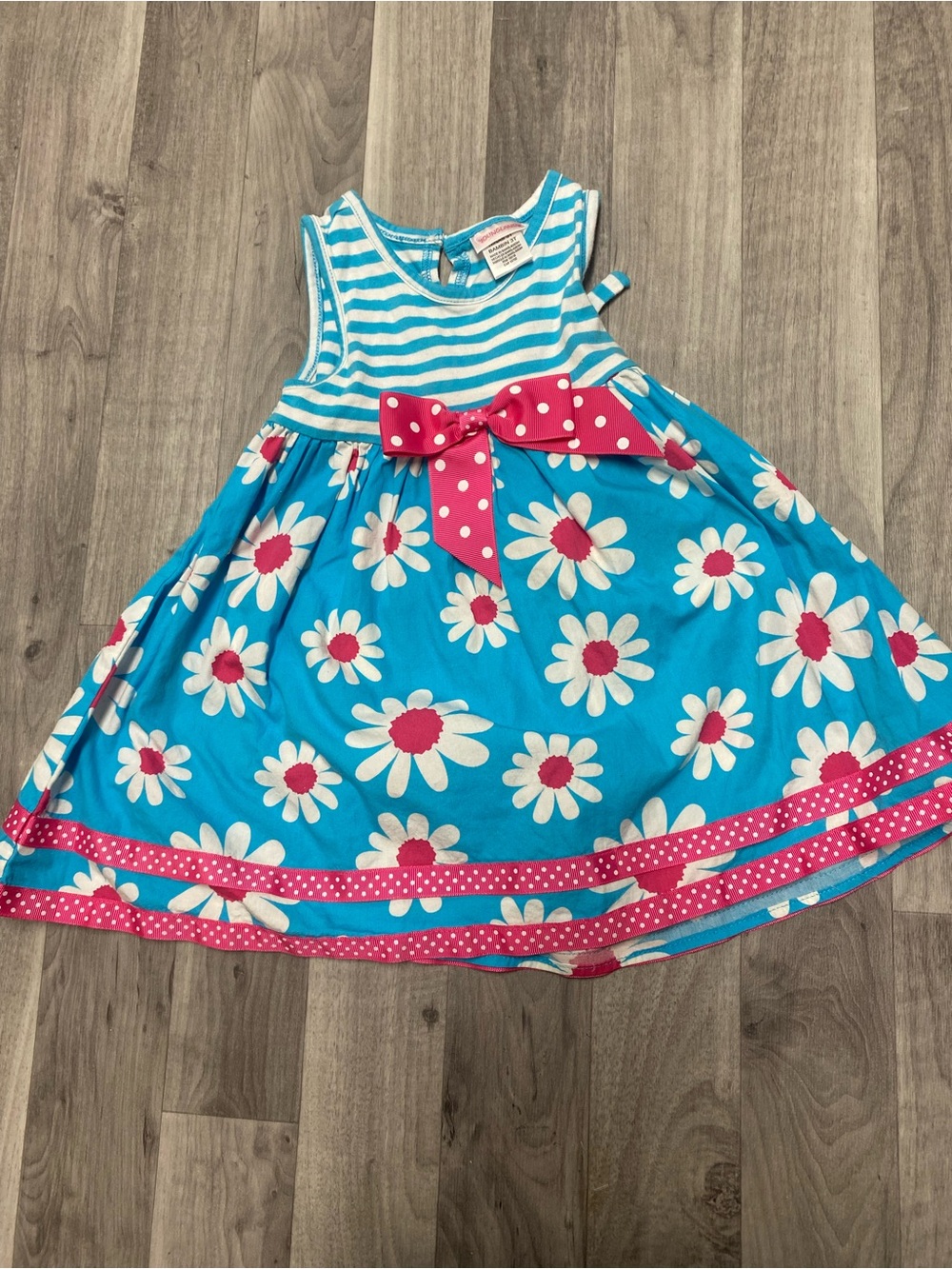 Youngland Turquoise Daisy Dress with White and Pink Accents